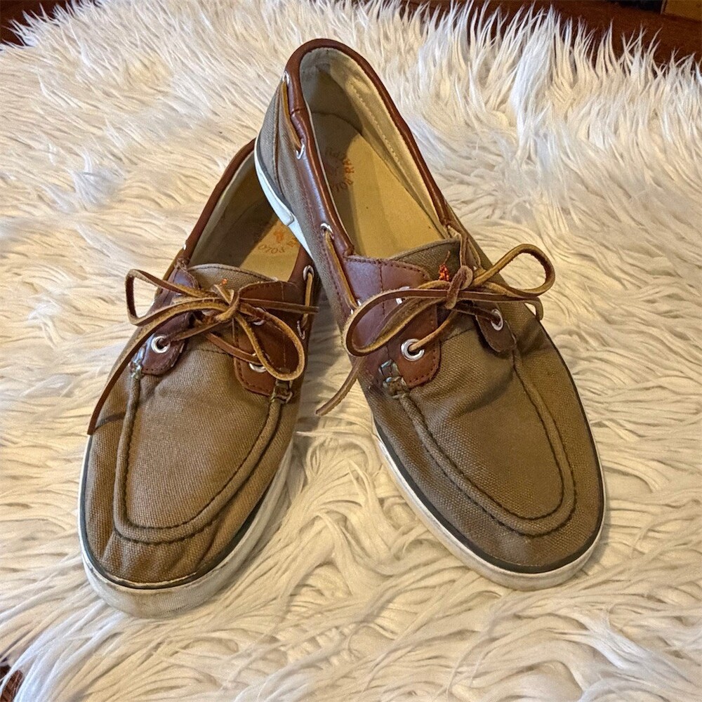 Polo Ralph Lauren Boat Shoes Men's Size 9 Khaki Brown Lace Up Casual
